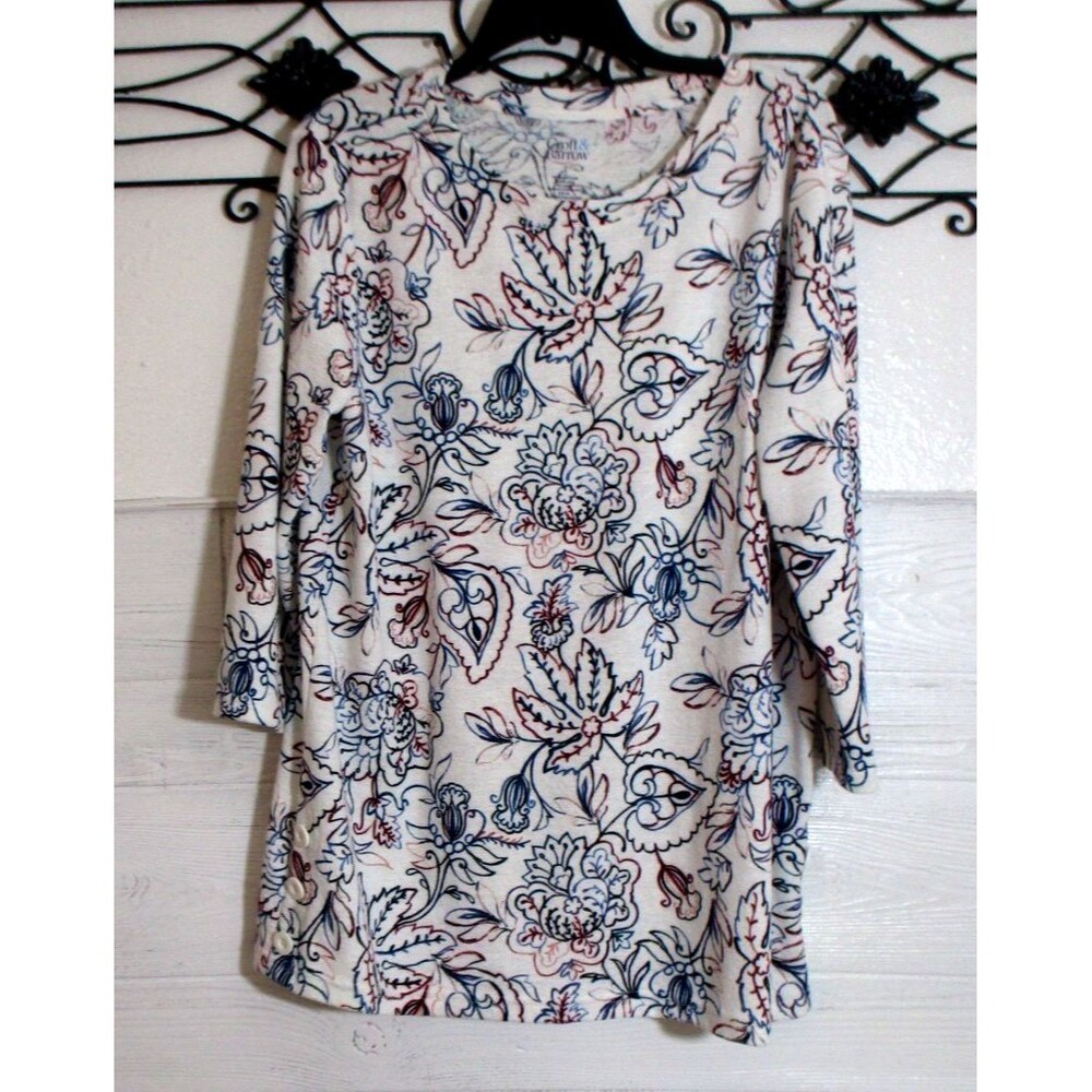 Croft & Barrow Knit Tunic Top Women's Size L Long Sleeve Multicolor Floral
